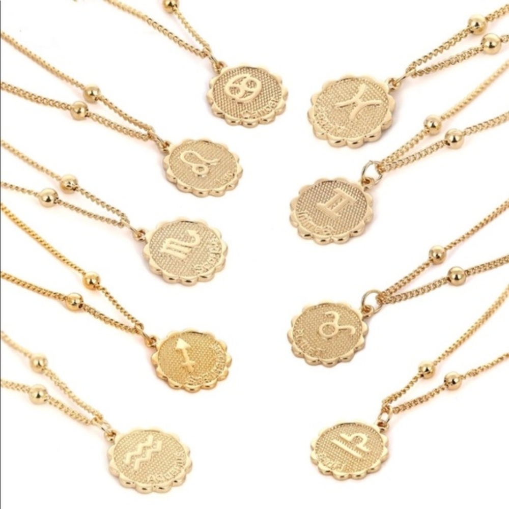 Zodiac Sign Astrology Dainty Gold Coin Necklace - Picture 6 of 6